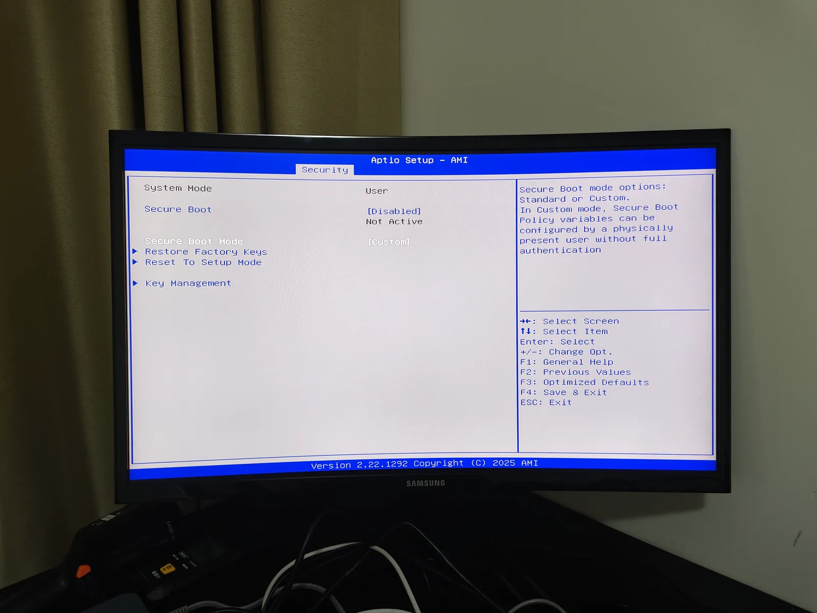 EQi12 AMI Aptio boot configuration page