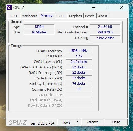 CPU-Z memory configuration on the EQi12