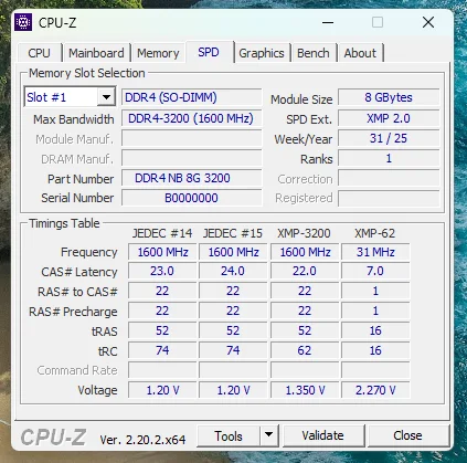 CPU-Z SPD information for an EQi12 DDR4 memory module
